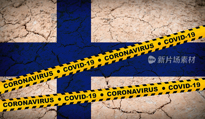 芬兰- Covid-19冠状病毒细胞发出黄色带危险信号